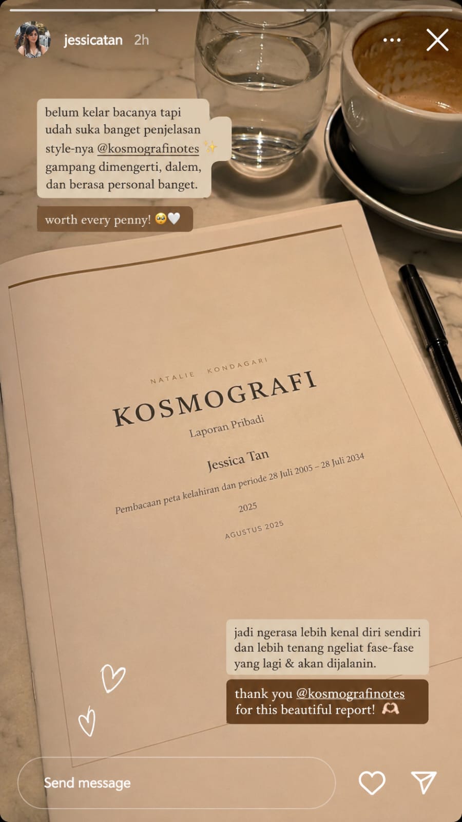 Instagram Story pelanggan tentang penjelasan Kosmografi yang mudah dimengerti